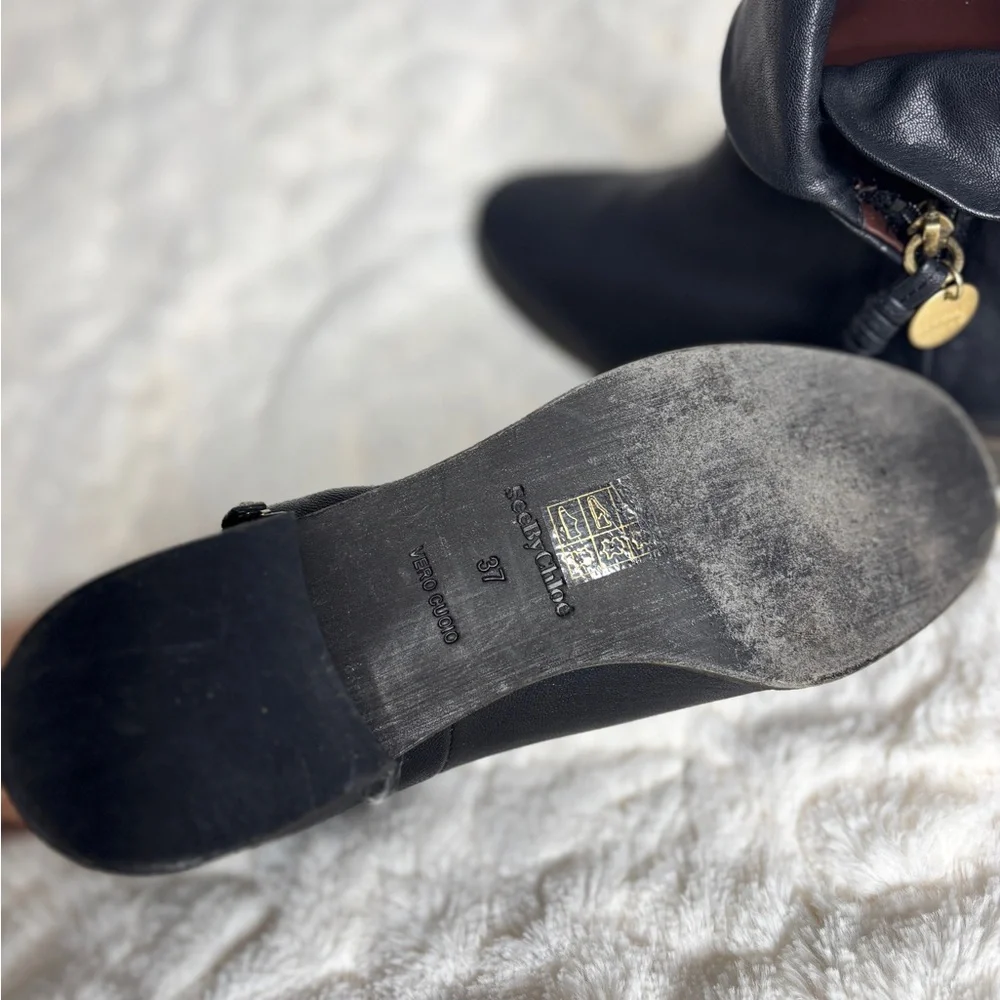 See By Chloe Black Leather Moto Ankle Boots